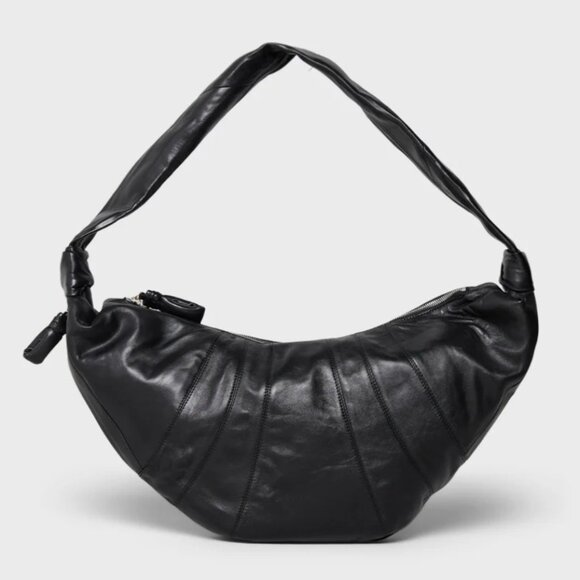 Black Soft Vegan Leather Croissant Shoulder Bag, NWOT, Silver Zipper - Picture 1 of 4
